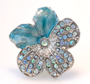 Jewel Knob - Blue and Silver Periwinkle Flower