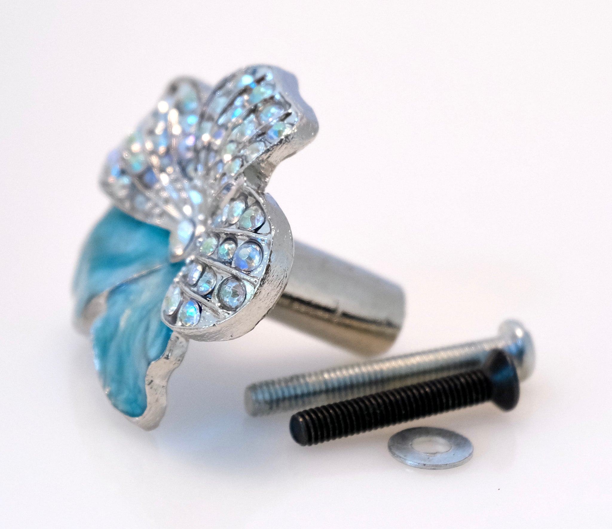Jewel Knob - Blue and Silver Periwinkle Flower