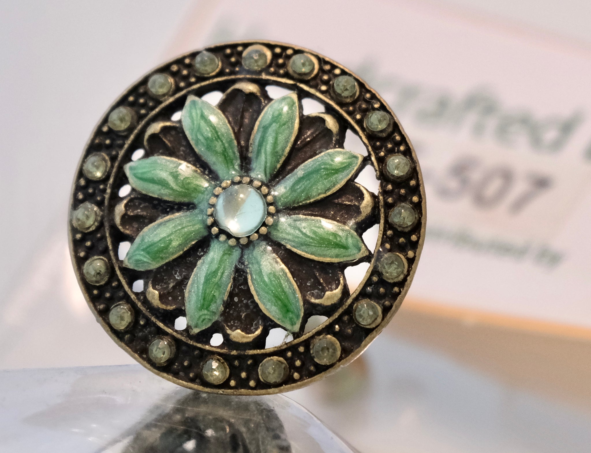 Handcrafted Jewel Knob - Green Petals