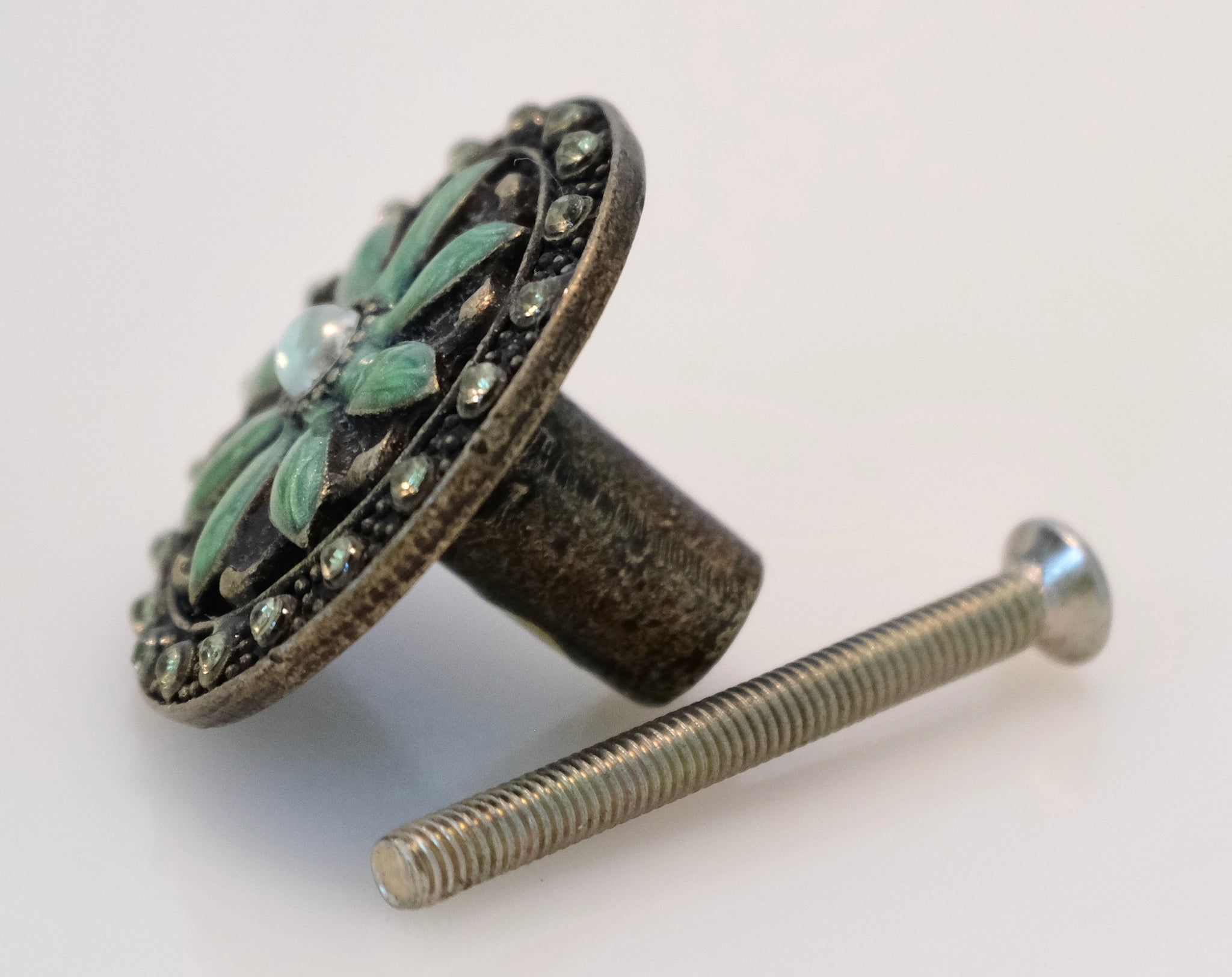 Handcrafted Jewel Knob - Green Petals
