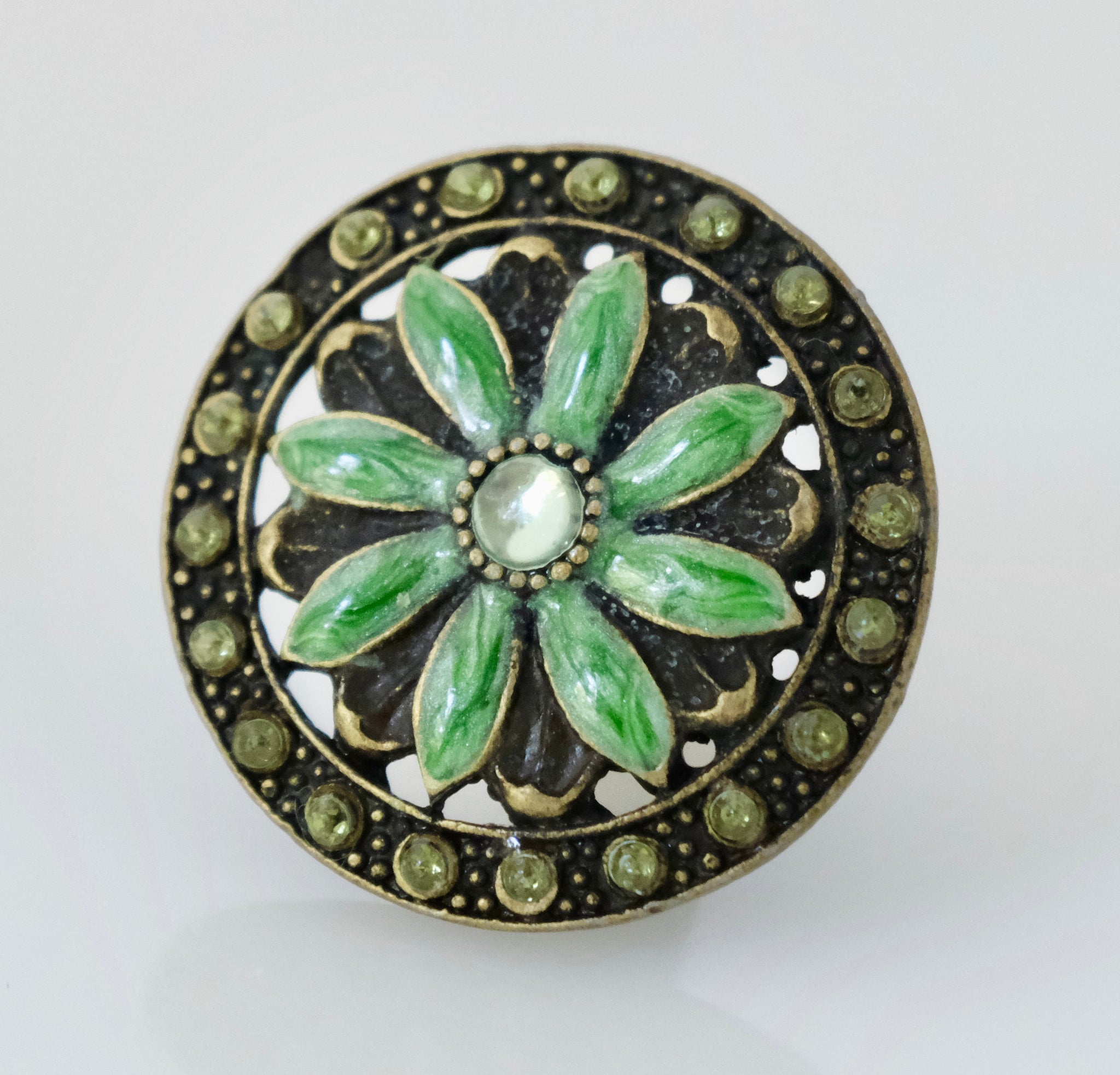 Handcrafted Jewel Knob - Green Petals
