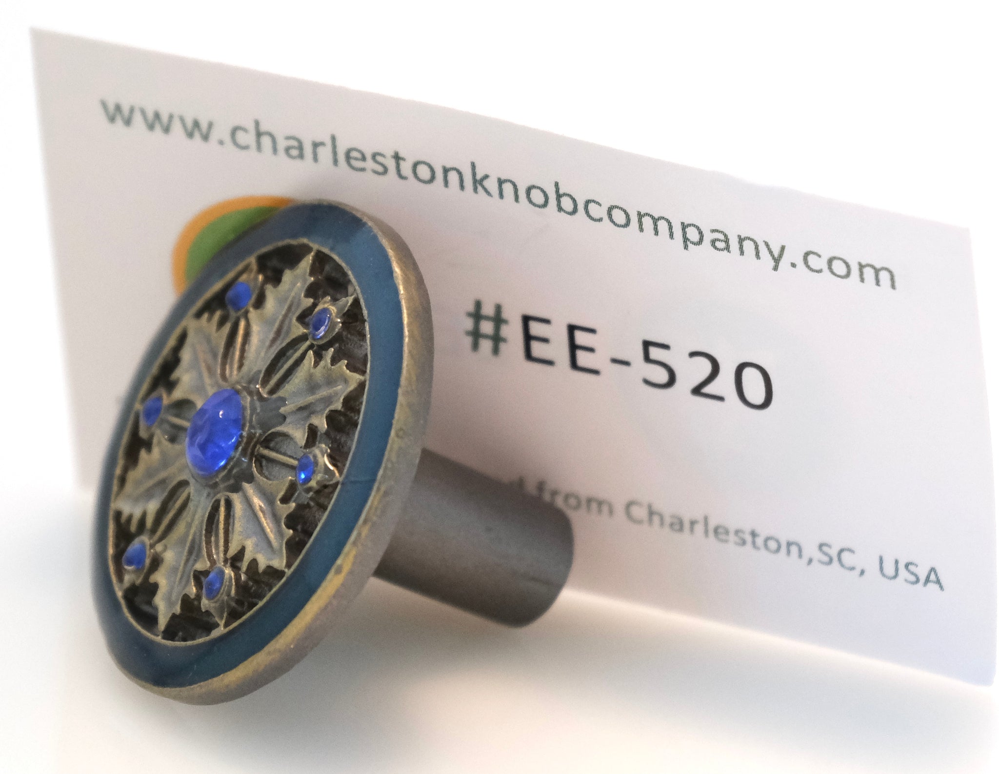 Cloisonné Jewel Knob - Gold and Blue Wheel