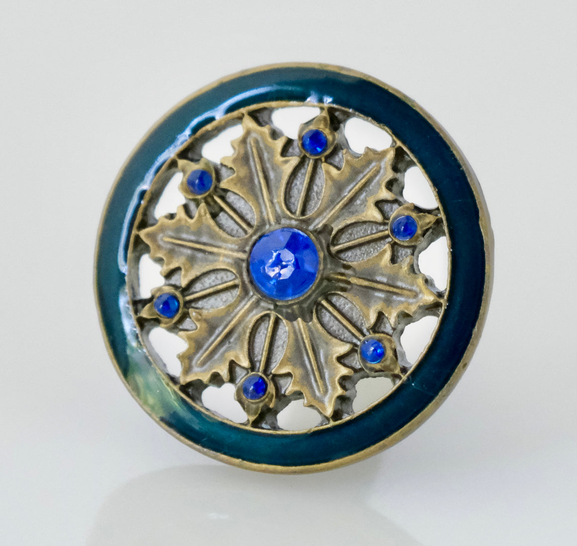 Cloisonné Jewel Knob - Gold and Blue Wheel