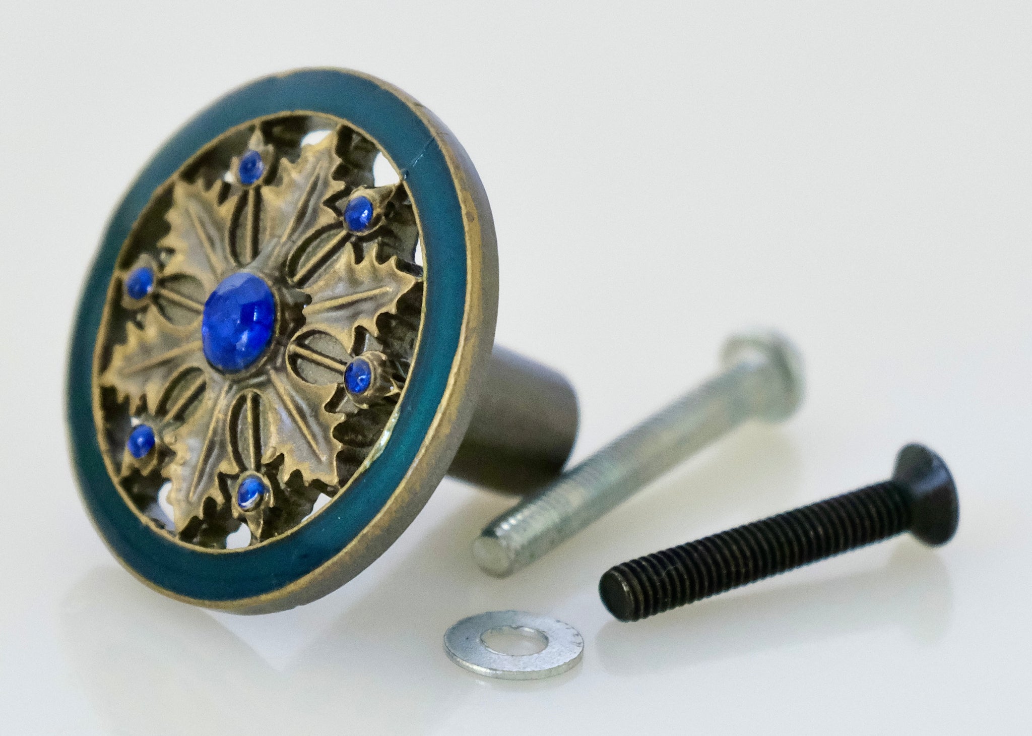 Cloisonné Jewel Knob - Gold and Blue Wheel