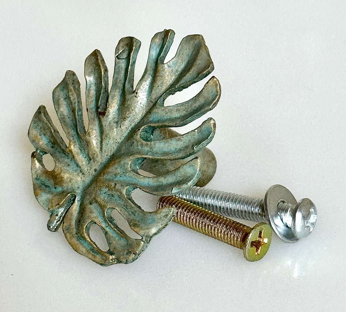 Oak ( Monstera ) Leaf Knob - Verdigris finish