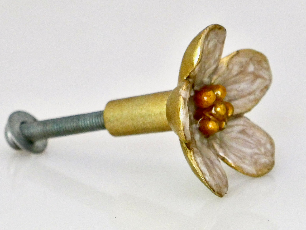 Flower Knob - Pearl White Enamel Wild Rose