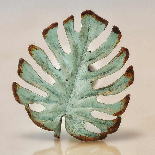 Oak ( Monstera ) Leaf Knob - Verdigris finish