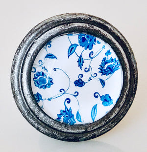 Burnished Silver Knob – Blue and White Floral