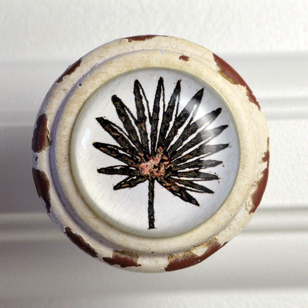 Retro Whitewashed Dark Palm Leaf Knobs