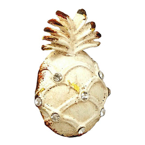 iron Pineapple Knob in distressed Whitewashed finish with glass crystals