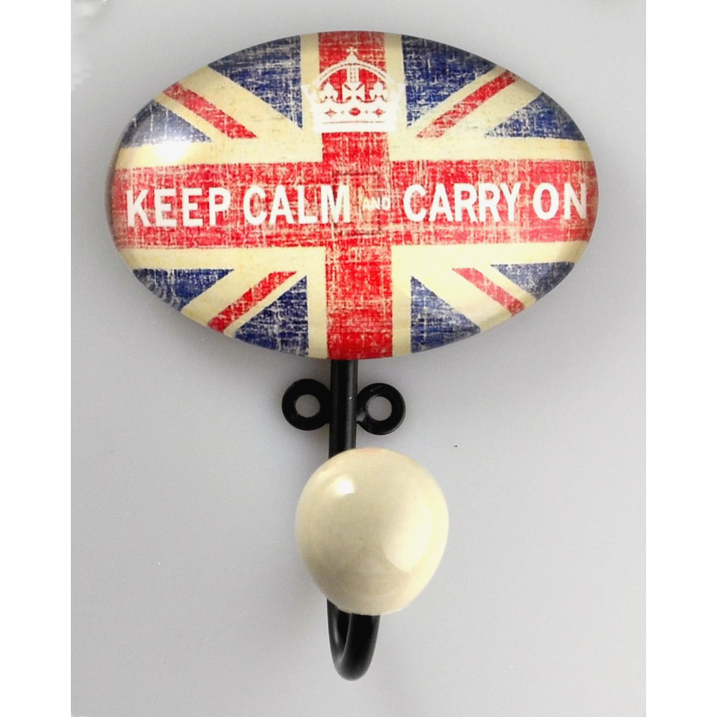 Pewter with Glass Inlay Hook - "Keep Calm and Carry On"