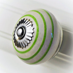Ceramic Striped Knob – Green on White
