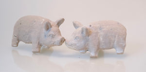 PAIR of 2 Pigs - Rustic whitewash knobs
