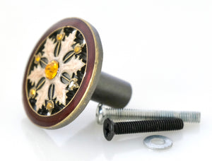 Cloisonne Jewel Knob - Gold and Ruby Wheel