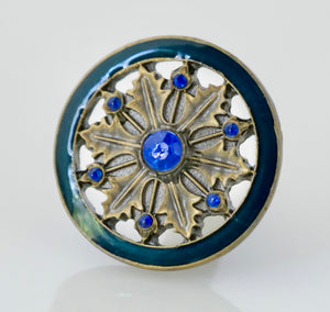Cloisonne Jewel Knob - Gold and Blue Wheel