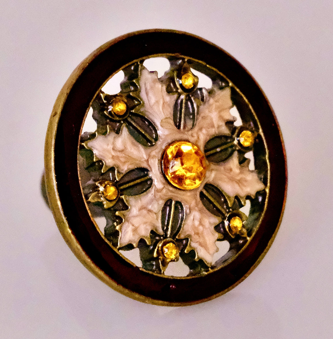 Cloisonne Jewel Knob - Gold and Ruby Wheel