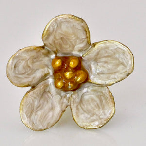 Flower Knob - Pearl White Enamel Wild Rose