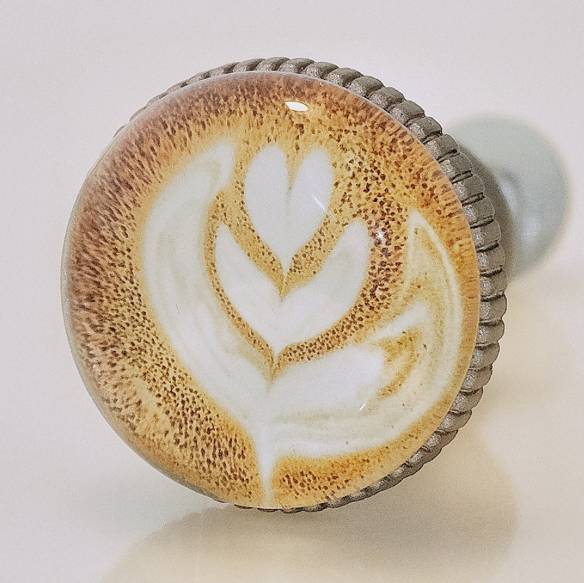 Coffee Latte Art Pewter Knob - Flora Design