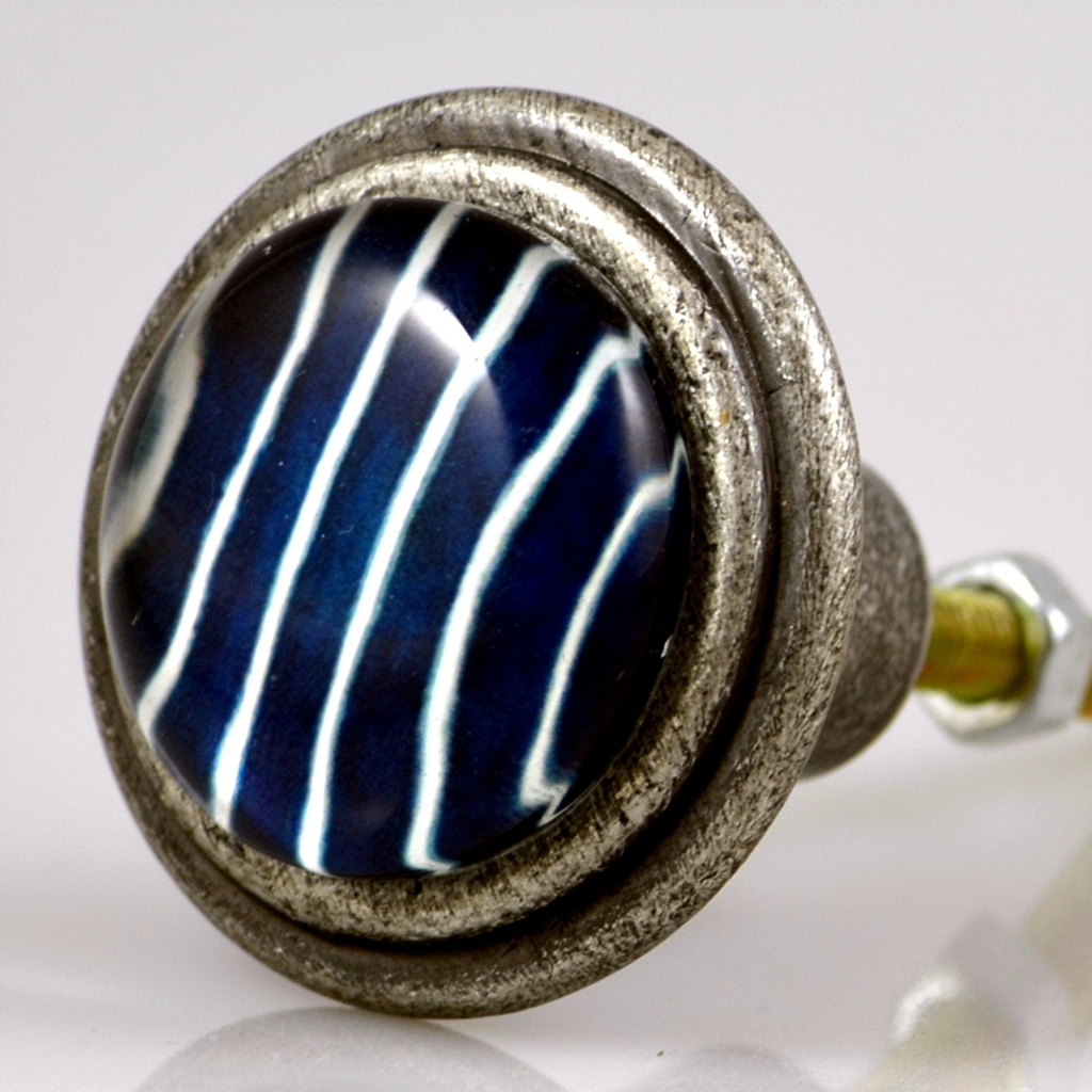 Burnished Silver Knob – Crew Blue Stripe Charleston Knob Company