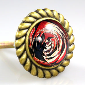 Premiere Class Brass with Glass Inlay Knob - Red Rose