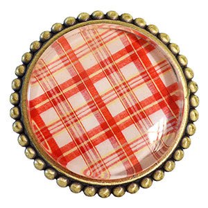 Premiere Class Brass with Glass Inlay Knobs - Red Gingham