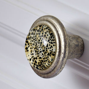 Brushed Silver Knob Art Deco Leopard Pattern Charleston Knob Company