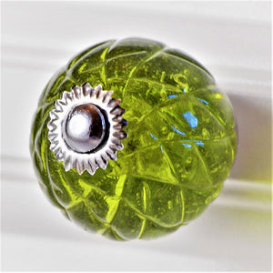 Crystal Glass Handcrafted Knob - Olive Green