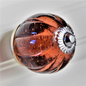 Crystal Glass Handcrafted Ribbed Knob - Brown