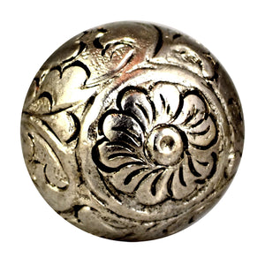 Silver Round Metal Knob - Floral Design