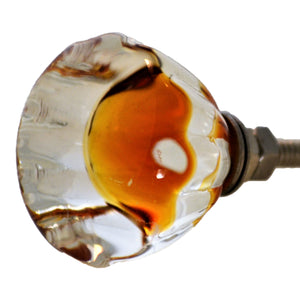 Amber and Clear Glass Knob - Faceted