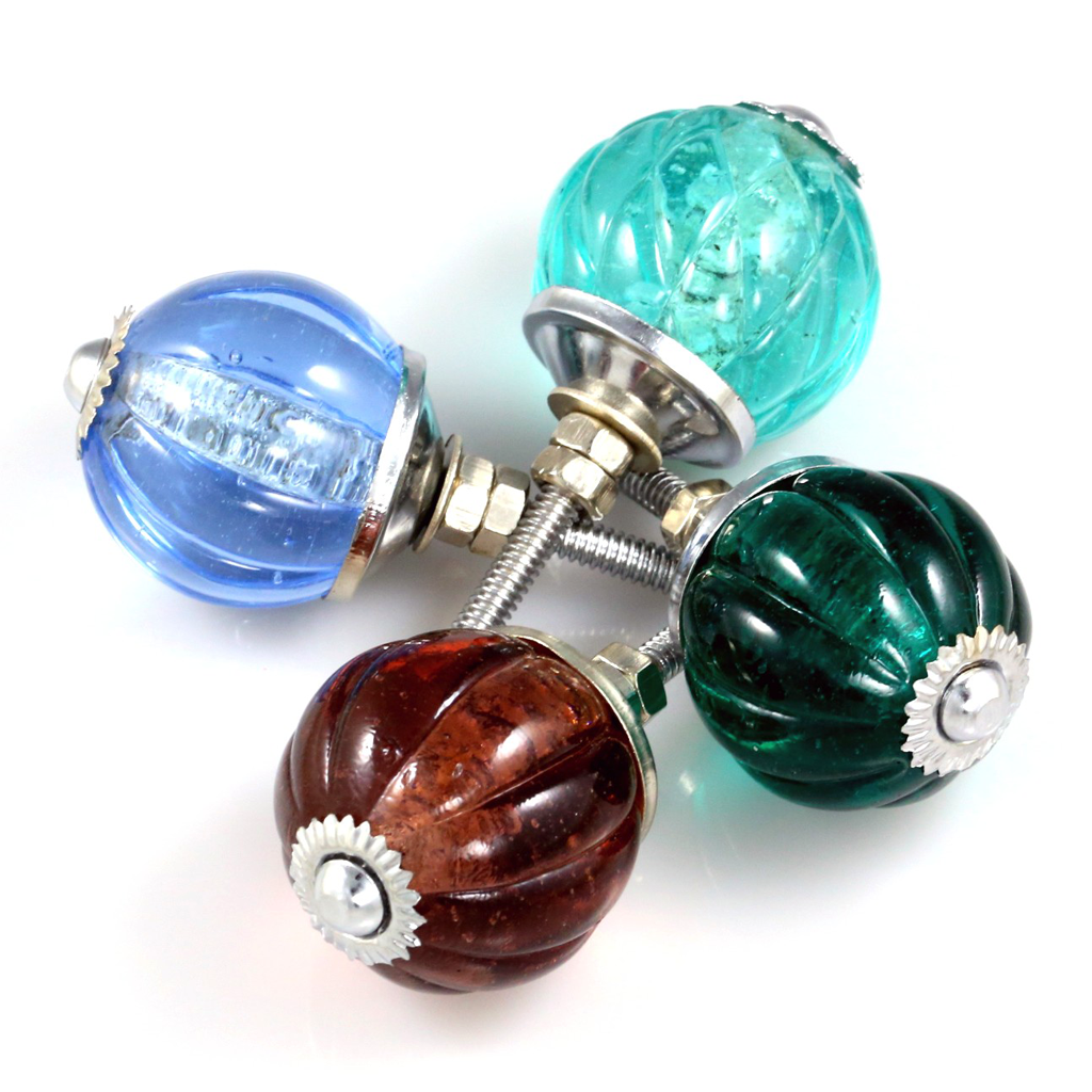Crystal Glass Handcrafted Ribbed Knob - Brown